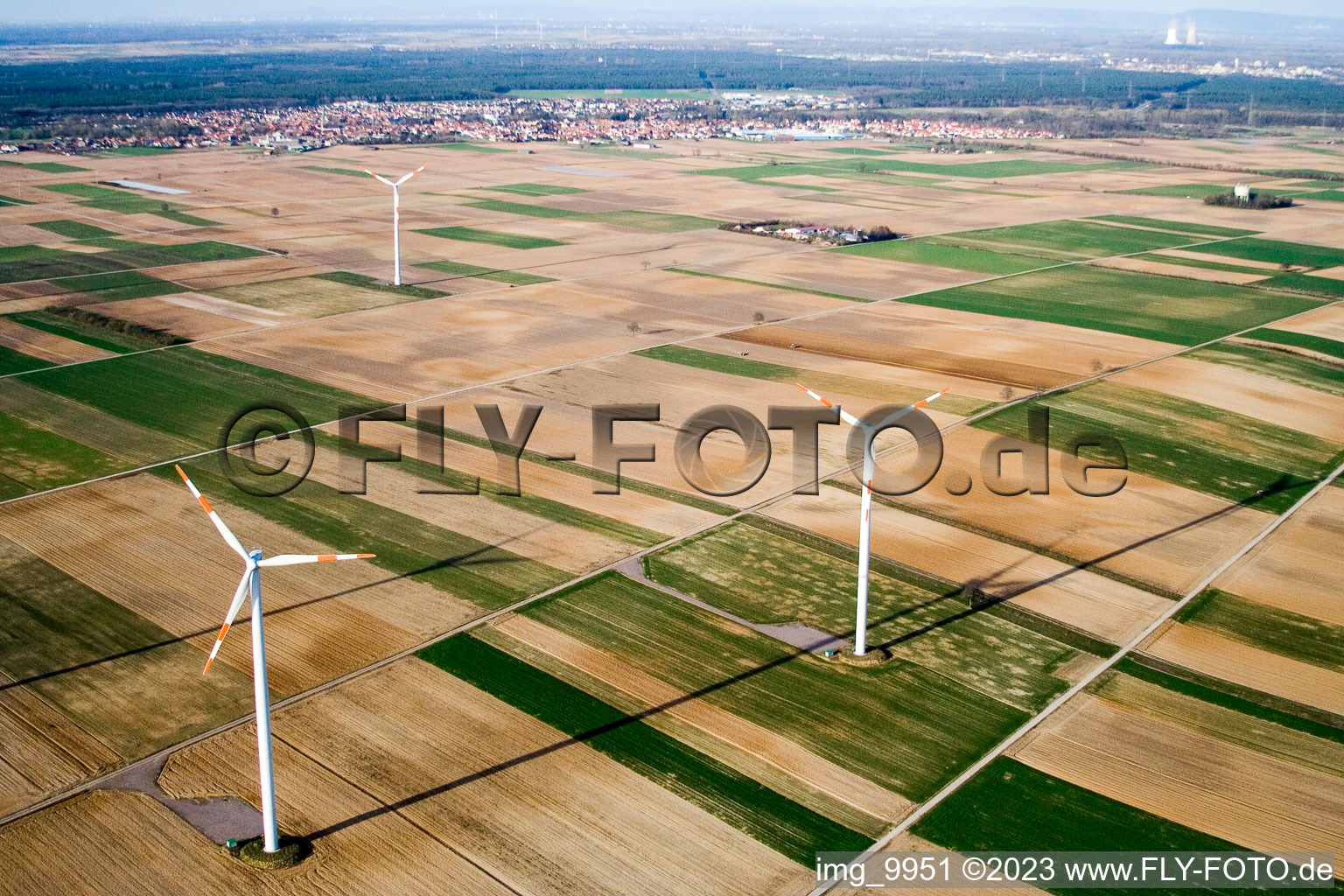 Aerial photograpy of Wind turbines in Herxheimweyher in the state Rhineland-Palatinate, Germany
