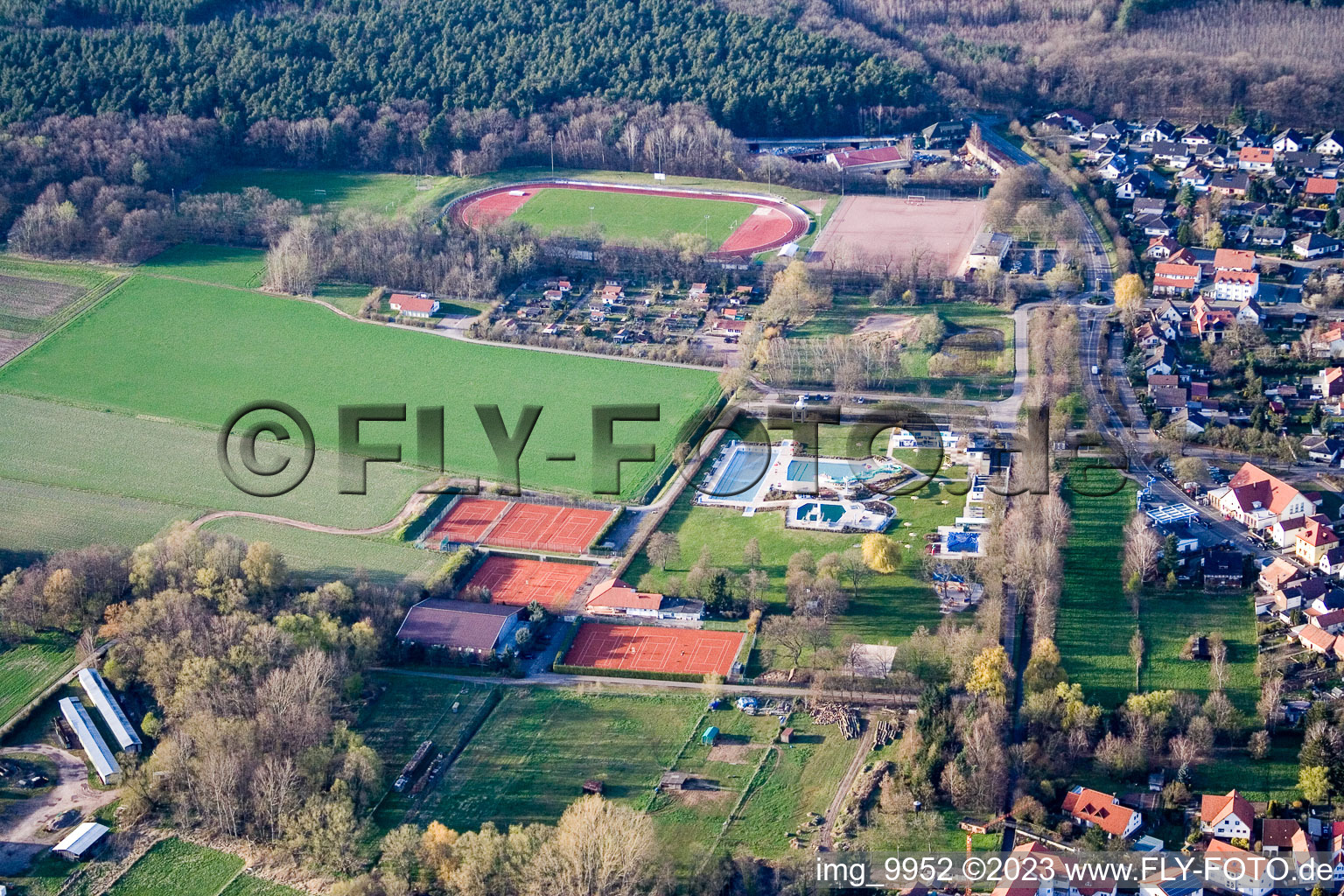 Sports fields in Bellheim in the state Rhineland-Palatinate, Germany