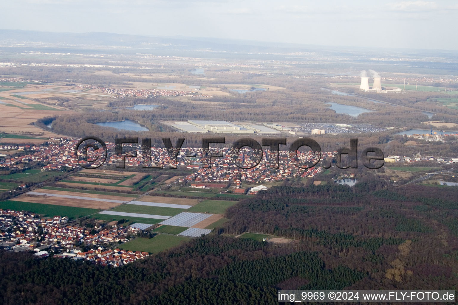 Aerial photograpy of Lingenfeld in the state Rhineland-Palatinate, Germany