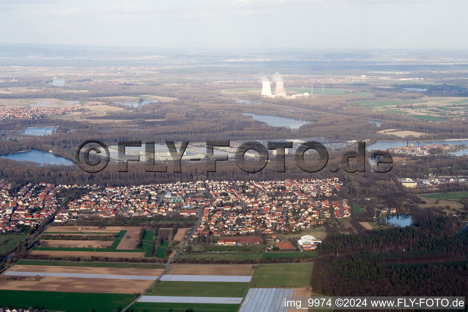 Oblique view of Lingenfeld in the state Rhineland-Palatinate, Germany