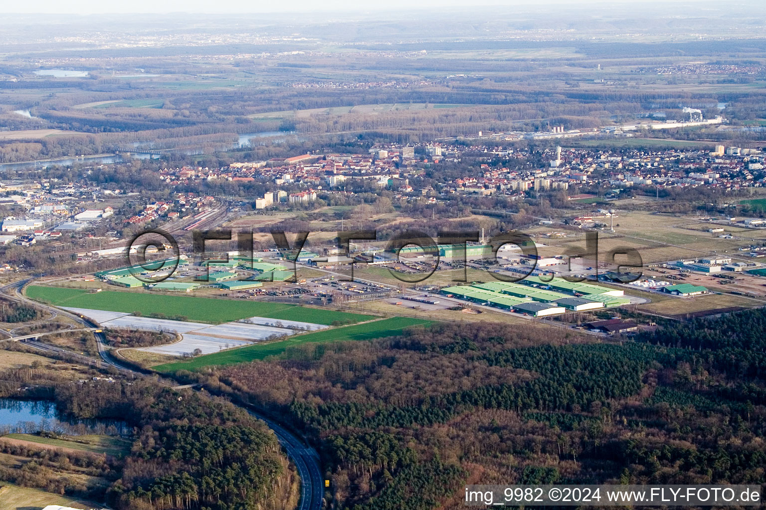 Armed forces in Germersheim in the state Rhineland-Palatinate, Germany from above
