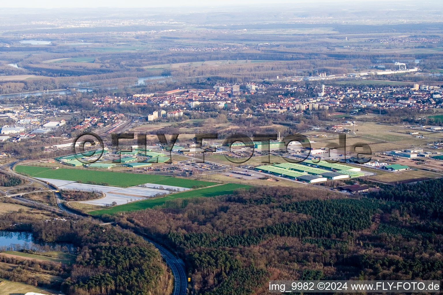 German Armed Forces in Germersheim in the state Rhineland-Palatinate, Germany from above