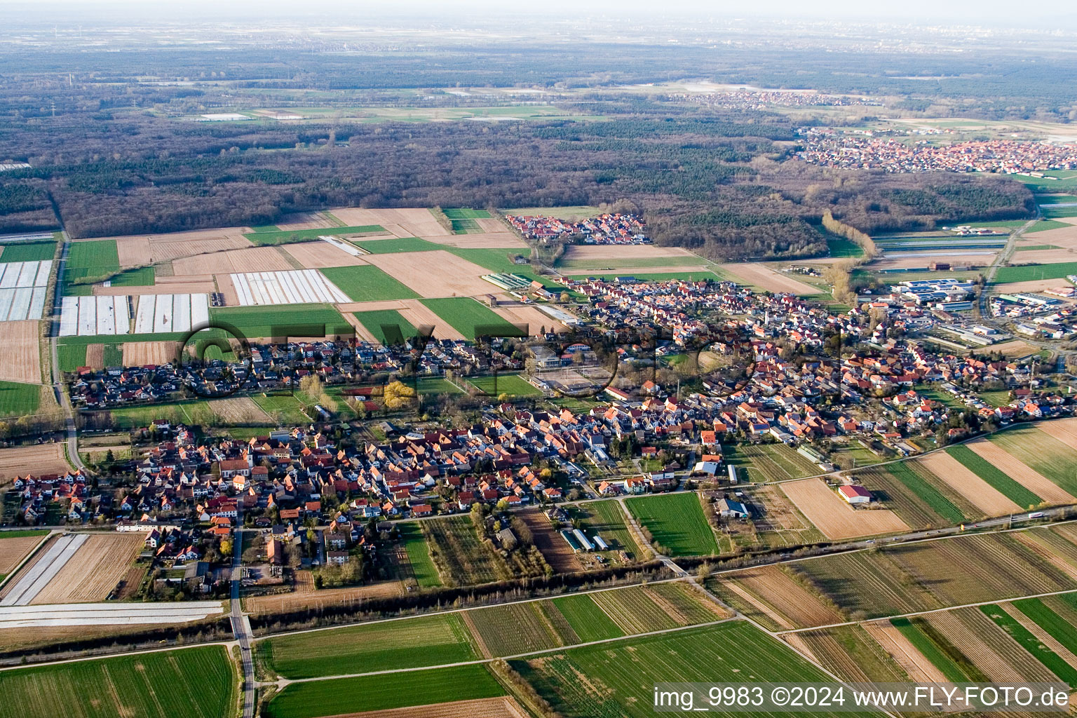 Schwegenheim in the state Rhineland-Palatinate, Germany from a drone