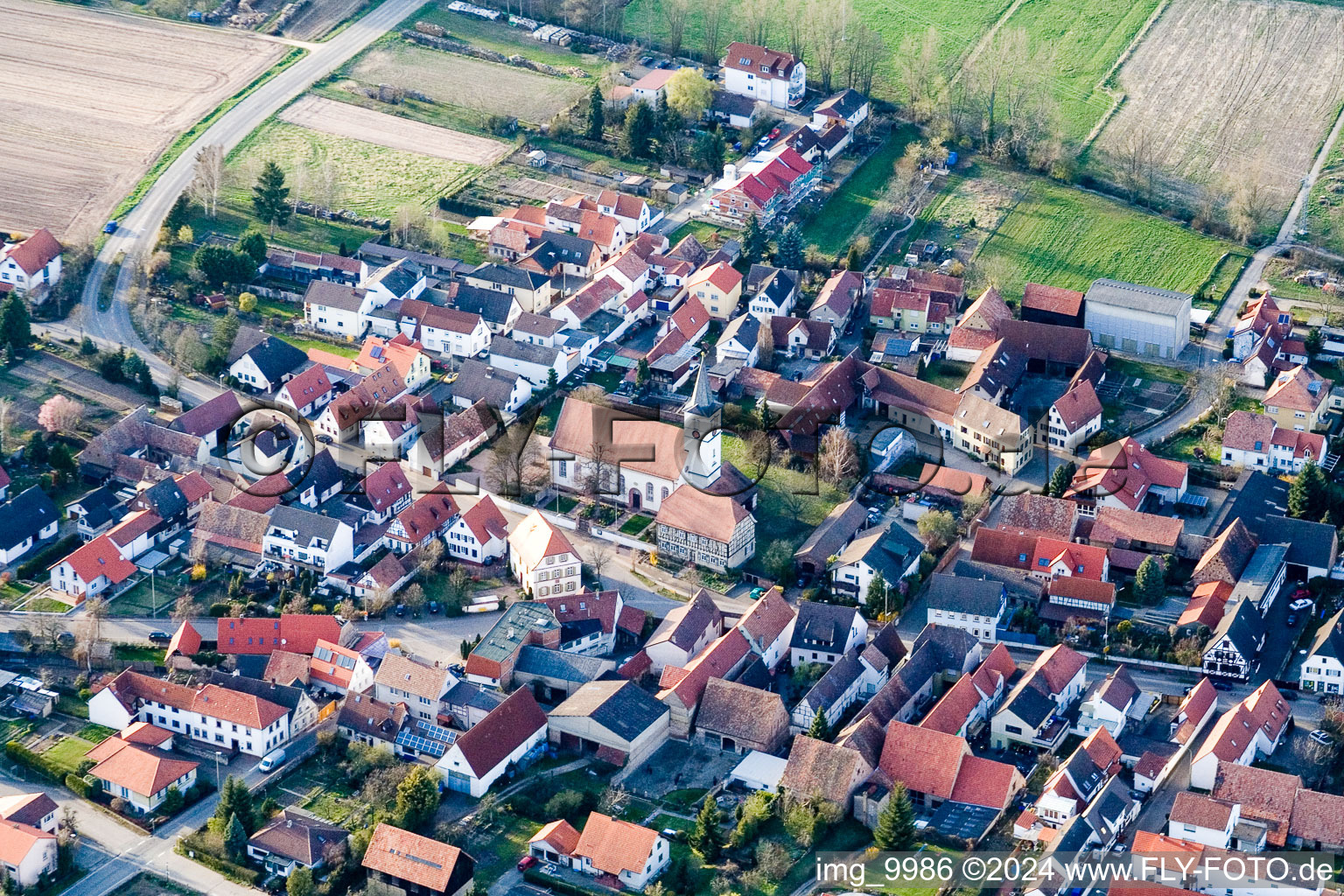 Schwegenheim in the state Rhineland-Palatinate, Germany seen from a drone