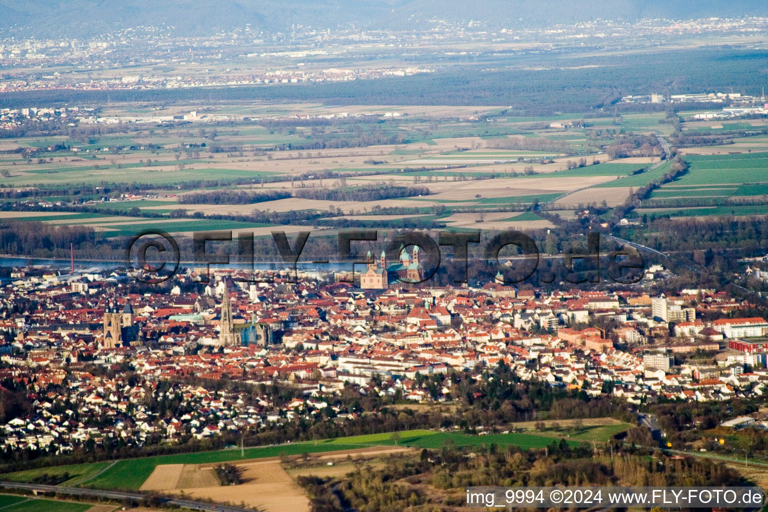 Speyer in the state Rhineland-Palatinate, Germany viewn from the air