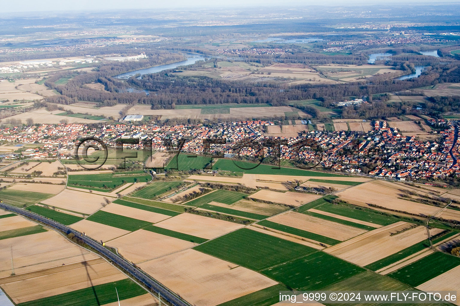 District Heiligenstein in Römerberg in the state Rhineland-Palatinate, Germany seen from a drone