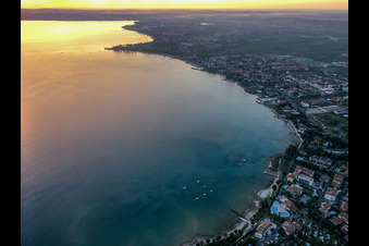 Aerial photograpy of Sunrise on Lake Garda in Sirmione in the state Brescia, Italy