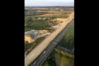 Aerial view of Tunnel construction site along the A4 in the district Bornade di Sotto in Desenzano del Garda in the state Brescia, Italy