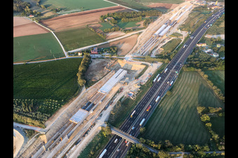 Oblique view of Tunnel construction site along the A4 in the district Bornade di Sotto in Desenzano del Garda in the state Brescia, Italy