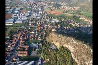 Aerial view of Church of Santa Giulia in Paitone in the state Brescia, Italy