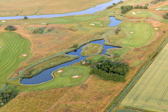 Aerial photograpy of Grounds of the Golf course at of Golfclub Buesum Dithmarschen e.V. in Warwerort in the state Schleswig-Holstein, Germany