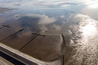 North Sea coast mudflats at the mouth of the Eider in Tönning in the state Schleswig Holstein, Germany