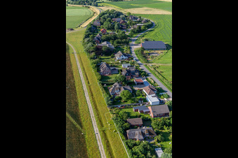 Aerial view of District Westerdeich in Vollerwiek in the state Schleswig Holstein, Germany