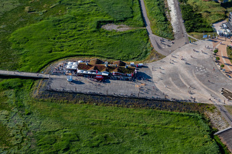 Pier forecourt and tourist ticket booth in the district Bad Sankt Peter in Sankt Peter-Ording in the state Schleswig Holstein, Germany