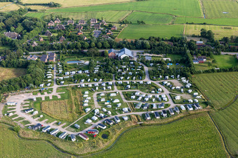 Aerial photograpy of MeerGrün campsite in the district Süderdeich in Tating in the state Schleswig Holstein, Germany