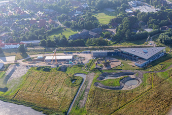 Building the visitor center Nationalpark-Zentrum Multimar Wattforum in Toenning with Construction site for the new otter department in the state Schleswig-Holstein, Germany