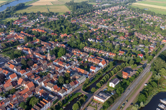Canal city between Treene, Westersielzug and Eider from the southwest in Friedrichstadt in the state Schleswig Holstein, Germany