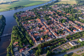 Aerial photograpy of Canal city between Treene, Westersielzug and Eider from the southwest in Friedrichstadt in the state Schleswig Holstein, Germany