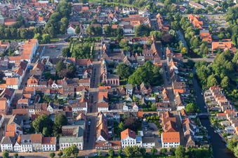 Street guide of famous promenade and shopping street Prinzessstrasse in Friedrichstadt in the state Schleswig-Holstein, Germany