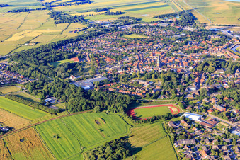 Aerial view of City overview from the southwest in Tönning in the state Schleswig Holstein, Germany