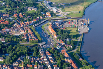 Port facilities on the shores of the museum-harbour Toenning on Eider in Toenning in the state Schleswig-Holstein, Germany