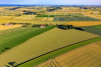Koogstraße and Rathsmede Wind Farm in Karolinenkoog in the state Schleswig Holstein, Germany