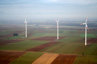 Wind turbines in Minfeld in the state Rhineland-Palatinate, Germany