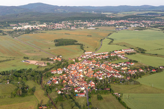 Aerial view of Town View of the streets and houses of the residential areas in Wahlwinkel in the state Thuringia, Germany