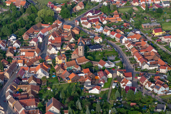 Aerial photograpy of Town View of the streets and houses of the residential areas in Wahlwinkel in the state Thuringia, Germany