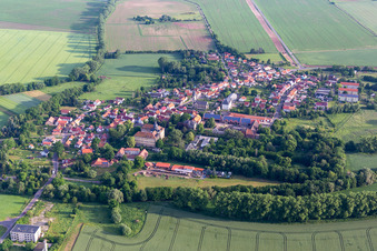 Village view on the edge of agricultural fields and land in Friedrichswerth in the state Thuringia, Germany