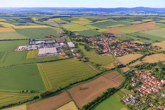 View of the town from the north, including JTJ Sonneborn Industrie GmbH in Sonneborn in the state Thuringia, Germany
