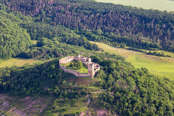 Ruins and remains of the walls of the former castle complex and fortress Burg Gleichen on Thomas-Müntzer-Straße in the district Wandersleben in Drei Gleichen in the state Thuringia, Germany