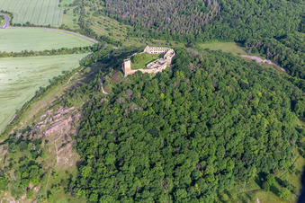 Aerial photograpy of Gleichen Castle in the district Wandersleben in Drei Gleichen in the state Thuringia, Germany
