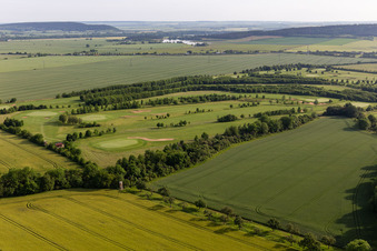 Aerial photograpy of Thuringian Golf Club Drei Gleichen Mühlberg eV in the district Mühlberg in Drei Gleichen in the state Thuringia, Germany