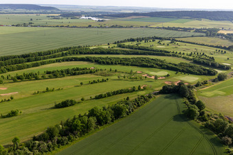 Grounds of the Golf course at " Drei Gleichen Muehlberg e.V. " in Muehlberg in the state Thuringia, Germany out of the air
