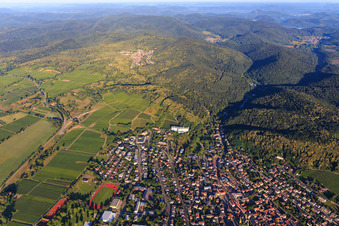 City view on the edge of the Palatinate Forest from the east in Bad Bergzabern in the state Rhineland-Palatinate, Germany