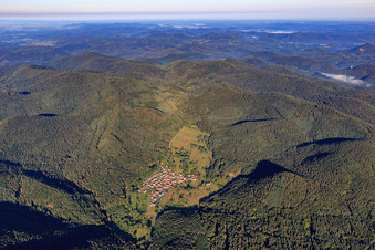 Village in the Palatinate Forest from the east in Böllenborn in the state Rhineland-Palatinate, Germany