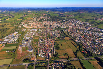 City overview from the east, beyond the A65 in the district Queichheim in Landau in der Pfalz in the state Rhineland-Palatinate, Germany