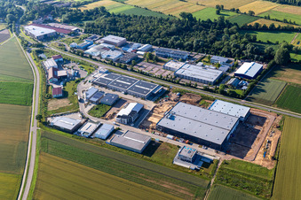 New building construction site in the industrial park Gewerbepark West with M-Systems IT Solutions in Herxheim bei Landau (Pfalz) in the state Rhineland-Palatinate, Germany