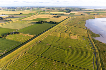 Aerial view of Dithmarscher Eider Foreland in Wesselburenerkoog in the state Schleswig Holstein, Germany