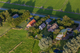 Schülpersieler Street in the district Schülperweide in Wesselburenerkoog in the state Schleswig Holstein, Germany from above