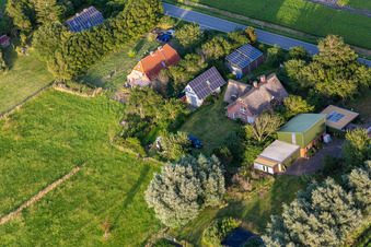 Schülpersieler Street in the district Schülperweide in Wesselburenerkoog in the state Schleswig Holstein, Germany out of the air