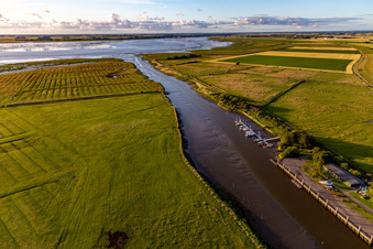 Oblique view of Dithmarscher Eider Foreland in Wesselburenerkoog in the state Schleswig Holstein, Germany