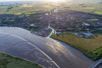 Aerial view of Eider Bridge at Tönning in Tönning in the state Schleswig Holstein, Germany