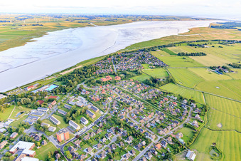 Aerial view of Beach path along the Eider in Tönning in the state Schleswig Holstein, Germany