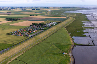 Aerial photograpy of Holiday home settlement and camping Wesselburenerkoog in Wesselburenerkoog in the state Schleswig Holstein, Germany