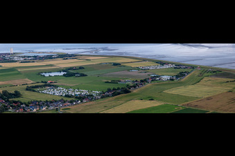 Panorama of the campsite and tent site Nordsee Camping in Lee in the district Stinteck in Oesterdeichstrich in the state Schleswig Holstein, Germany