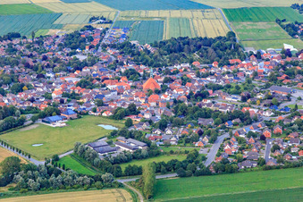 City overview from the northwest in Wesselburen in the state Schleswig Holstein, Germany