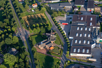 Aerial view of Historic windmill near Wiggers Lijstsprofielen BV in Winterswijk in Gelderland, Netherlands