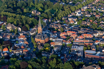 Aerial view of St. Gudula Church in Rhede in the state North Rhine-Westphalia, Germany